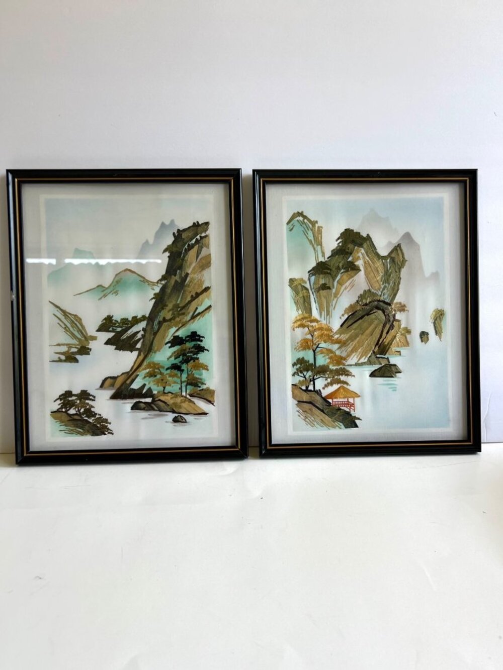 Mountain Landscape Dyed Wheat Stalk on Silk Art